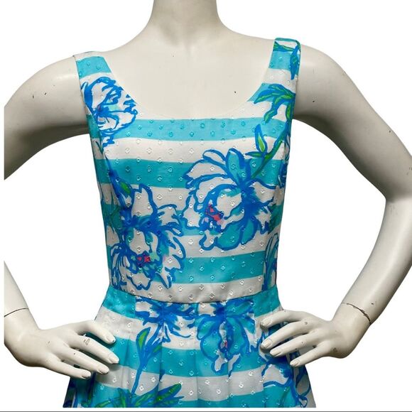 LILLY PULITZER Posey Blue Fit & Flare Dress 8 $228 - Picture 3 of 16